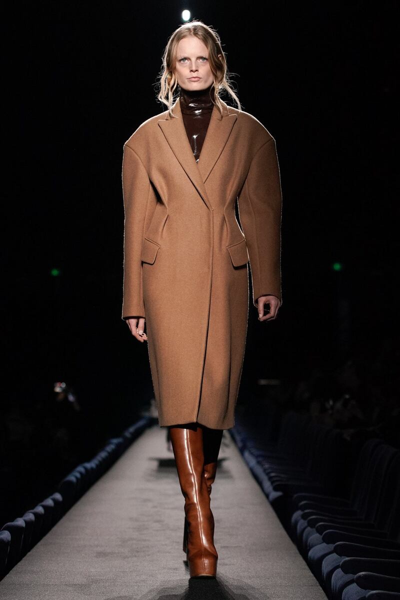 A man's overcoat with a stitched-in waistline at Dries Van Noten