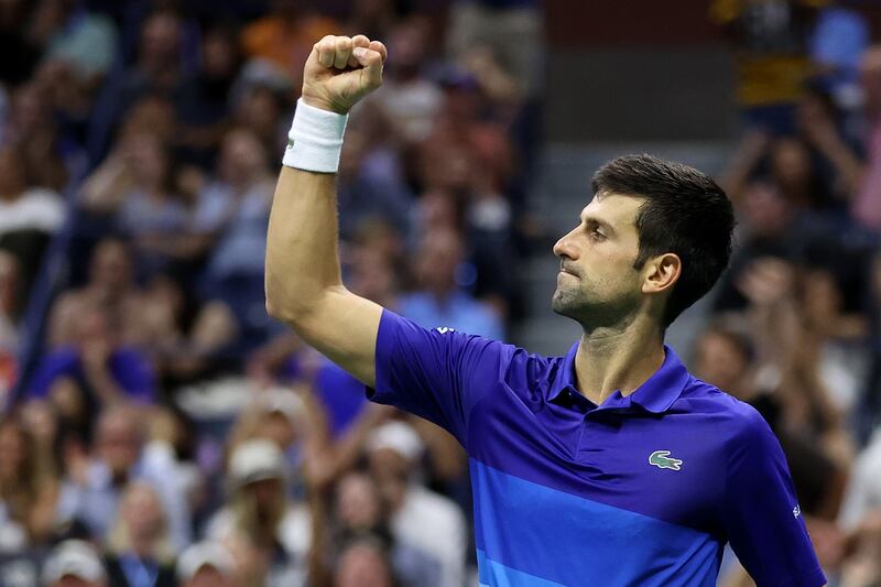 Novak Djokovic celebrates defeating Jenson Brooksby at the US Open. AFP