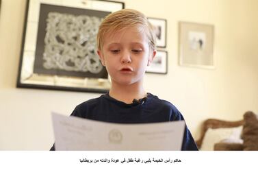 Seven-year-old Archie is being reunited with his mother who was stuck abroad, thanks to the Ruler of Ras Al Khaimah. Courtesy: Wam