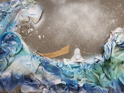 Collage of the sea by a pupil of Arbor School, Dubai. Photo: University of Exeter
