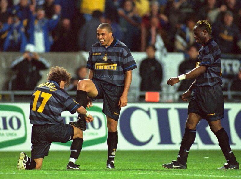 If anyone's boots deserved a regular buffing, it was the Brazilian great Ronaldo. After scoring Inter Milan's third goal in their Uefa Cup final victory over Lazio in Paris, the attacker was given a mock shoe shine by teammate Francesco Moriero. Reuters