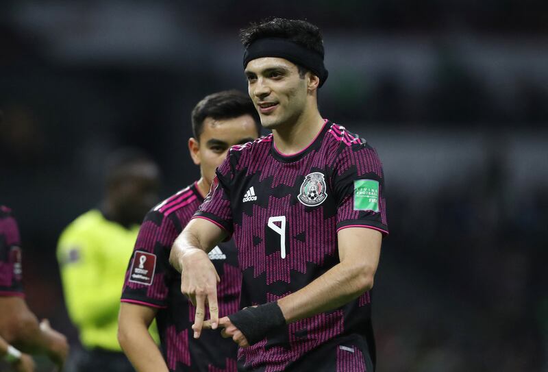 Mexico's Raul Jimenez celebrates scoring their second goal. Reuters