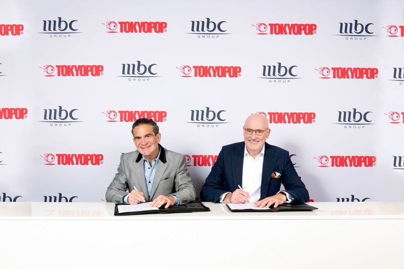 Sam Barnett, CEO of MBC Group, and Stu Levy, CEO of Tokyopop. The two companies have joined forces to launch MBC Anime