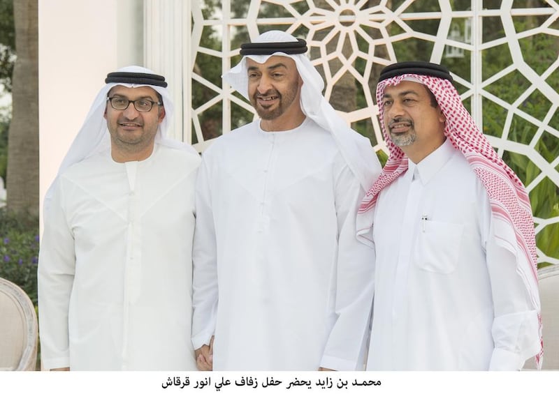 Sheikh Mohammed bin Zayed, Crown Prince of Abu Dhabi and Deputy Supreme Commander of the Armed Forces, attends the wedding reception of Ali Anwar Gargash (not shown). Mohamed Al Suwaidi / Crown Prince Court - Abu Dhabi