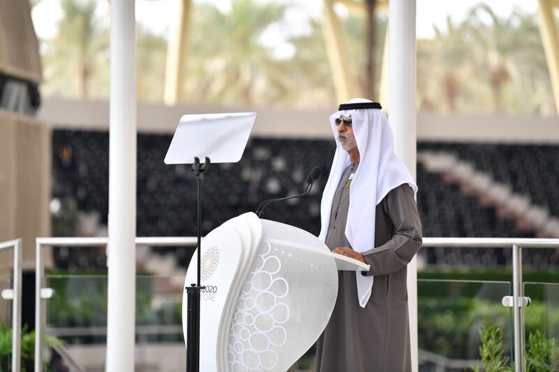 Sheikh Nahyan bin Mubarak, Minister of Tolerance and Coexistence and commissioner general of Expo 2020 Dubai, speaking at the event. Photo: Expo 2020 Dubai