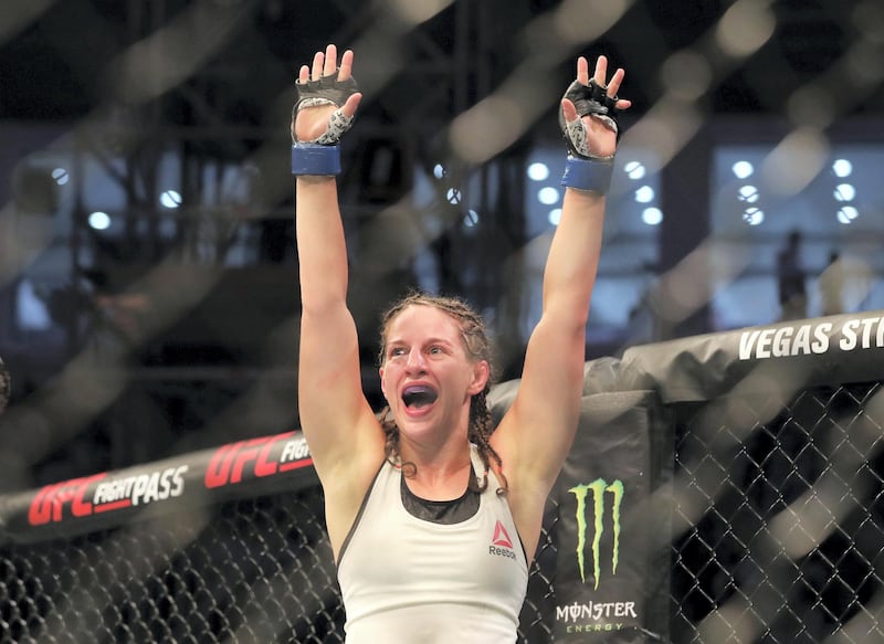 Abu Dhabi, United Arab Emirates - September 07, 2019: Women's bantamweight bout between Sarah Moras (black shorts, winner) and Liana Jojua in the Prelims at UFC 242. Saturday the 7th of September 2019. Yas Island, Abu Dhabi. Chris Whiteoak / The National