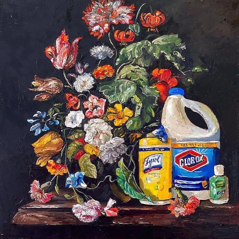 Dave Pollot's still life series includes cleaning materials that are in demand during the coronavirus pandemic. Via @davepollotart / Instagram