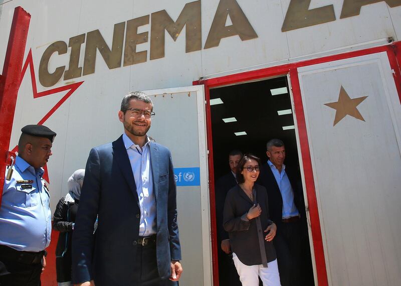 French ambassador to Jordan, David Bertolotti, arrives to attend the inauguration ceremony of the Cinema Zaatari. AFP