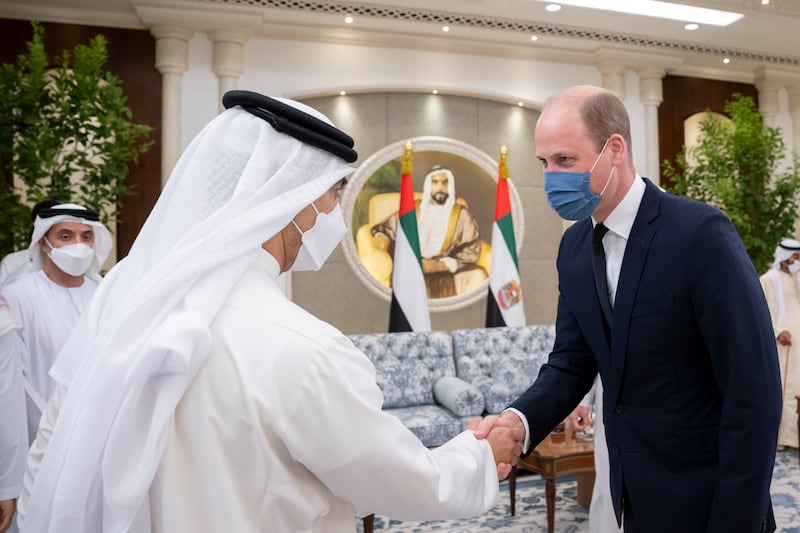 Prince William with Sheikh Mansour bin Zayed, Deputy Prime Minister and Minister of Presidential Affairs.