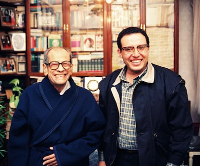 Naguib Mahfouz and photojournalist Mohamed Hegazy. Photo: Mohamed Hegazy