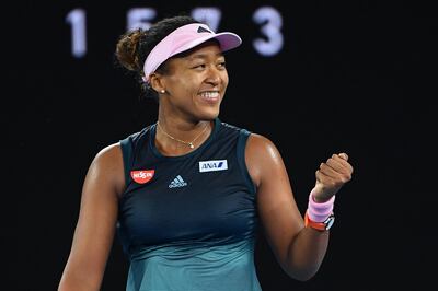 MELBOURNE, AUSTRALIA - JANUARY 24:  Naomi Osaka of Japan celebrates match point in her Women's Semi Final match against Karolina Pliskova of Czech Republic during day 11 of the 2019 Australian Open at Melbourne Park on January 24, 2019 in Melbourne, Australia.  (Photo by Quinn Rooney/Getty Images)