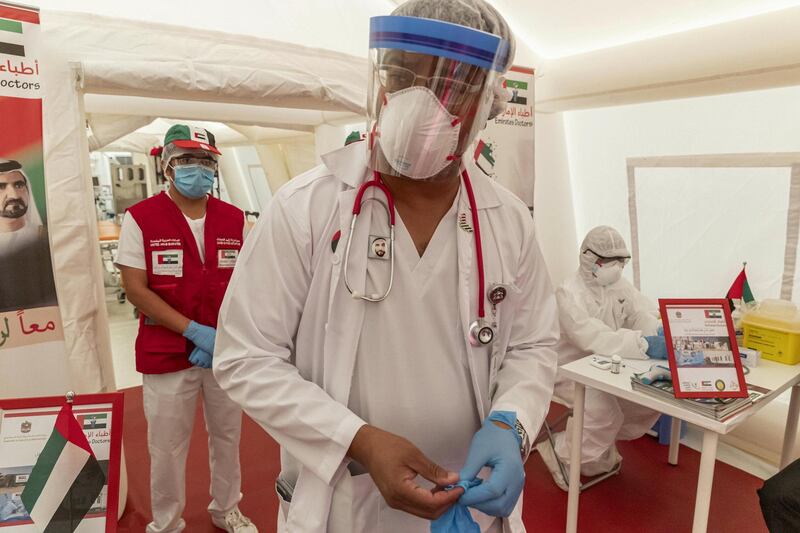 AJMAN, UNITED ARAB EMIRATES. 20 APRIL 2020. COVID-19 Filed Hospital set up next to the Ajman Saudi German Hospital. Dr Adel Abdulla Abdullazi Alshamry Alajami, Intensive Care Unit.  The UAE Mobile Infectious Disease Response Hospital. (Photo: Antonie Robertson/The National) Journalist: Salam Al Amir. Section: National.