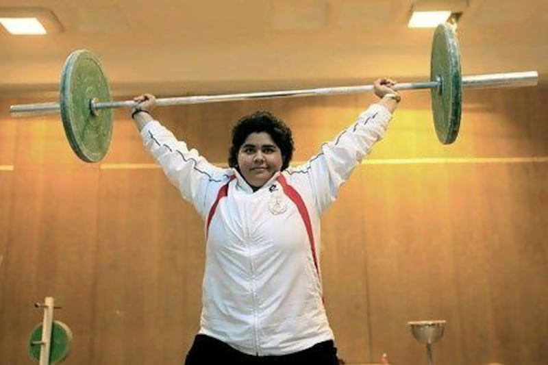 UAE'S Weightlifter Yasmin Yousef trains at the Al Shabab club in Dubai. Satish Kumar / The National