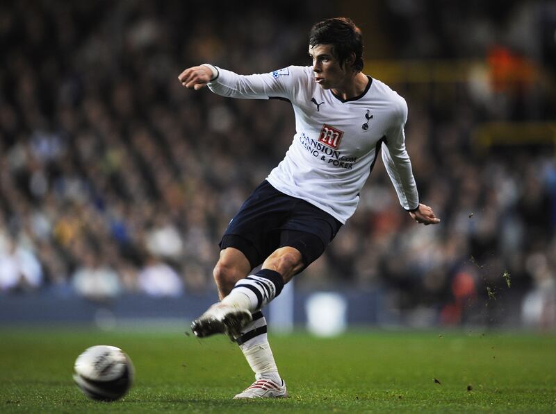 Gareth Bale of Tottenham crosses the ball during the League Cup fourth-round match against Liverpool at White Hart Lane in November 2008. Getty