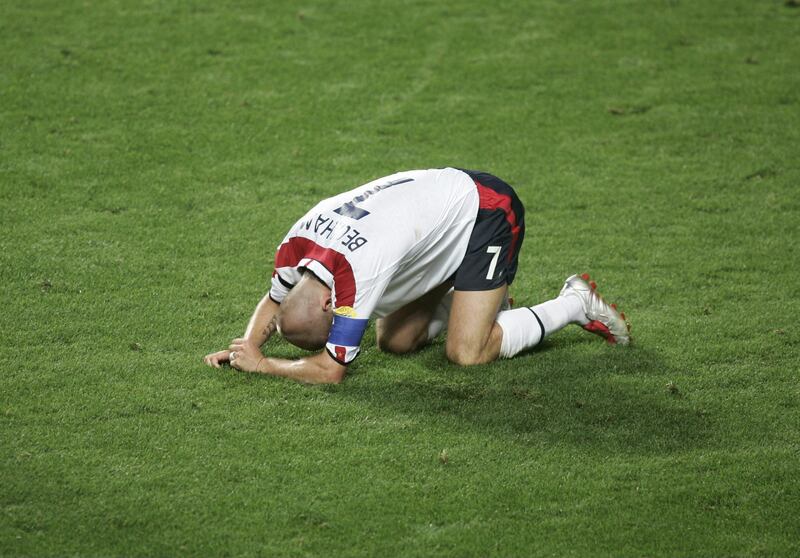 Euro 2004  brought a penalty shootout loss for England – this time against Portugal at the quarter final stage. Captain David Beckham, above, missing one of the crucial spot kicks.