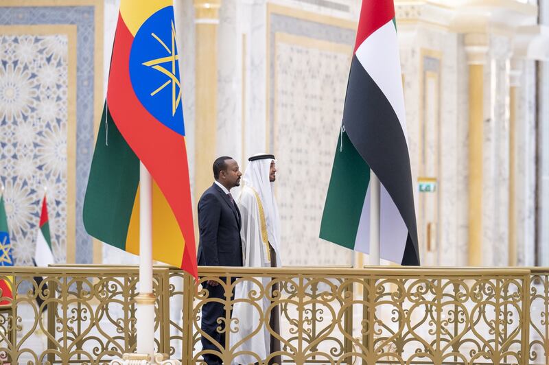 Mr Ahmed was accorded an official reception on his arrival, where the national anthems of the UAE and Ethiopia were played.