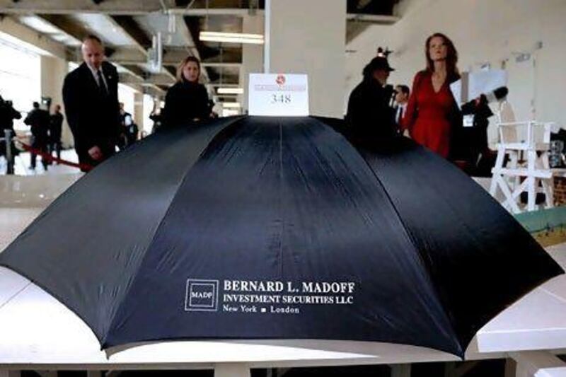 An umbrella belonging to the disgraced US financier Bernard Madoff was among more than 400 pieces of seized personal property that was auctioned in late 2010 to raise funds for the victims of Madoff's multibillion-dollar Ponzi scheme. Justin Lane / EPA