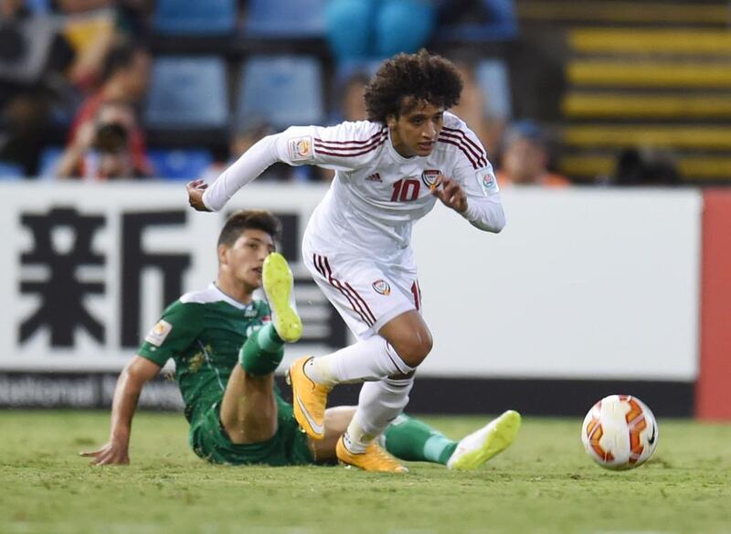 Omar Abdulrahman in action for the UAE in 2015. Courtesy UAEFA