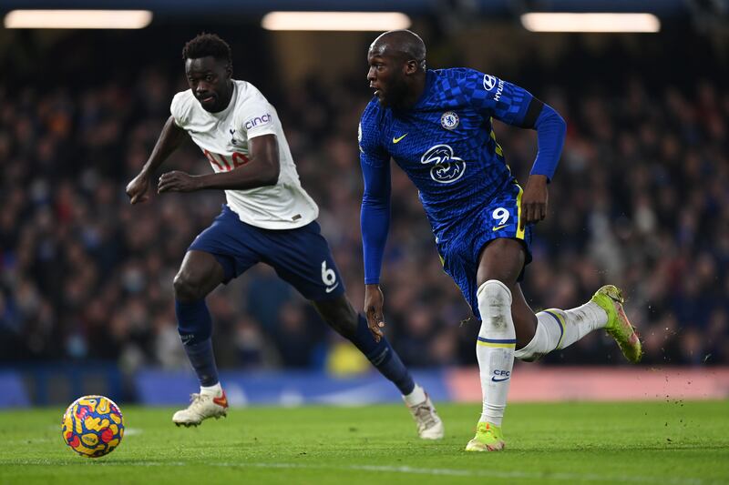 Romelu Lukaku of Chelsea breaks away from Davinson Sanchez of Tottenham Hotspur at Stamford Bridge. Getty