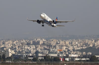 epa08854474 A passenger aircraft of the Israeli company 'Israir Airlines' takes off on its way to Dubai from Ben Gurion International Airport, near Tel Aviv, Israel, 01 December 2020. Reports state this flight is the first  commercial flight of an Israeli commercial company to Dubai, and the first time Saudi Arabia has authorized an Israeli flight to fly over its airspace.  EPA/ABIR SULTAN