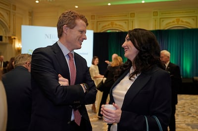 Joe Kennedy III speaks to Northern Ireland's Deputy First Minister Emma Little-Pengelly in Washington during her visit to the US for St Patrick's Day in March. Many Americans have a deep affinity and interest in the region, not least because of the US-brokered Belfast/Good Friday Agreement. PA
