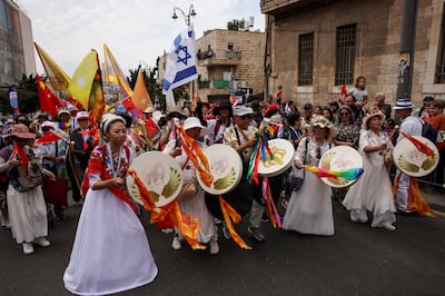 Christian pilgrims on the Jerusalem March, an annual pro-Israel procession that takes place during the Jewish holiday of Sukkot. Reuters