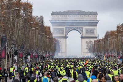A Yellow Vest demonstration on the Champs Elysees in December 2018, when clashes and vandalism resulted in thousands of arrests. Getty Images
