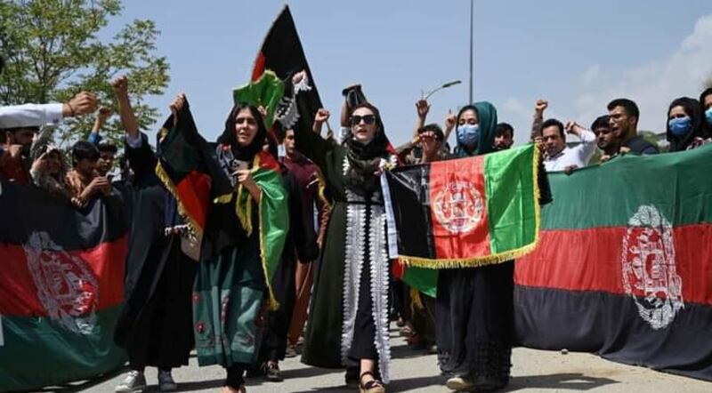 Ms Bayat and a group of women join a demonstration in Kabul. Photo: Crystal Bayat
