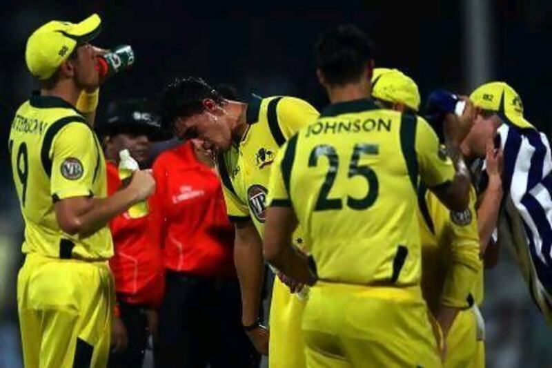 The Australian team try to keep cool during the third ODI with Pakistan in Sharjah.