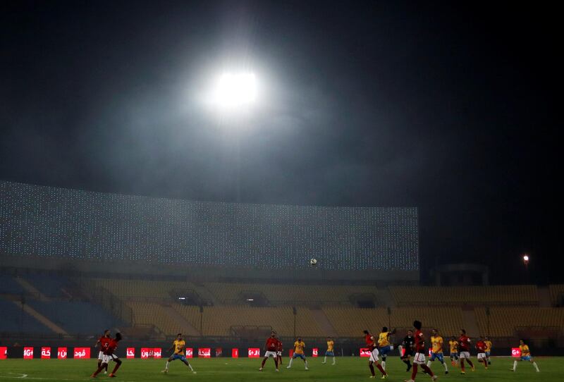 Soccer Football - Egyptian Premier League Derby - Al Ahly v El Ismaily - Al Salam Stadium, Cairo, Egypt - August 2, 2018 - A general view of Al Salam Stadium as a cloud of a black smoke rises during opening Egyptian Premier League soccer match between Al Ahly and El Ismaily. REUTERS/Amr Abdallah Dalsh