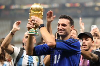 Argentina manager Lionel Scaloni after beating France to win the 2022 World Cup in Qatar. Getty Images