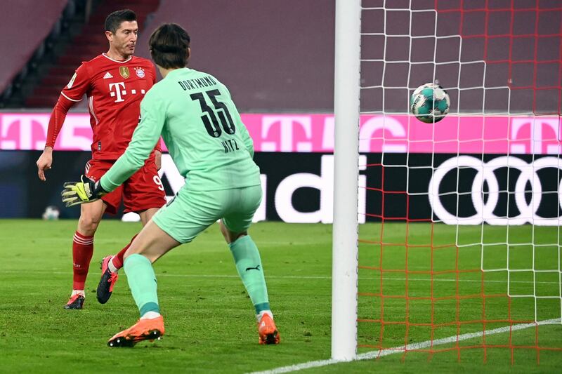 Bayern striker Robert Lewandowski scores his side's first goal. AP