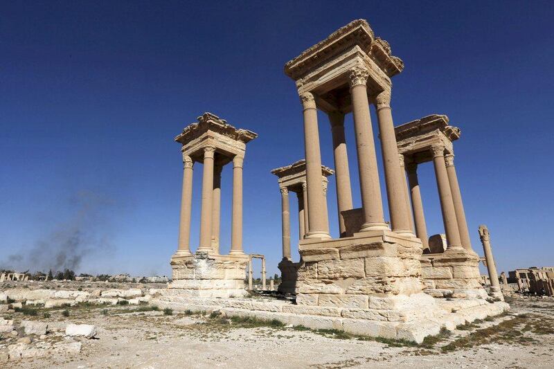 The Tetrapylon, one of the most famous monuments in the ancient Syrian city of Palmyra, has been destroyed by ISIL. Omar Sanadiki / Reuters