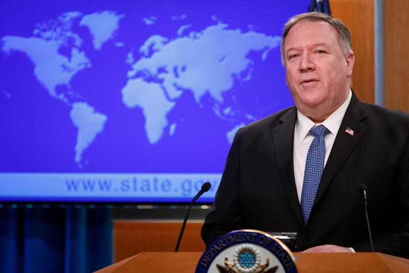 epa08272354 US Secretary of State Mike Pompeo responds to a question from the news media during a press briefing at the State Department in Washington, DC, USA, 05 March 2020. Secretary Pompeo responded to questions on the coronavirus outbreak, China, Afghanistan and the International Criminal Court.  EPA/SHAWN THEW