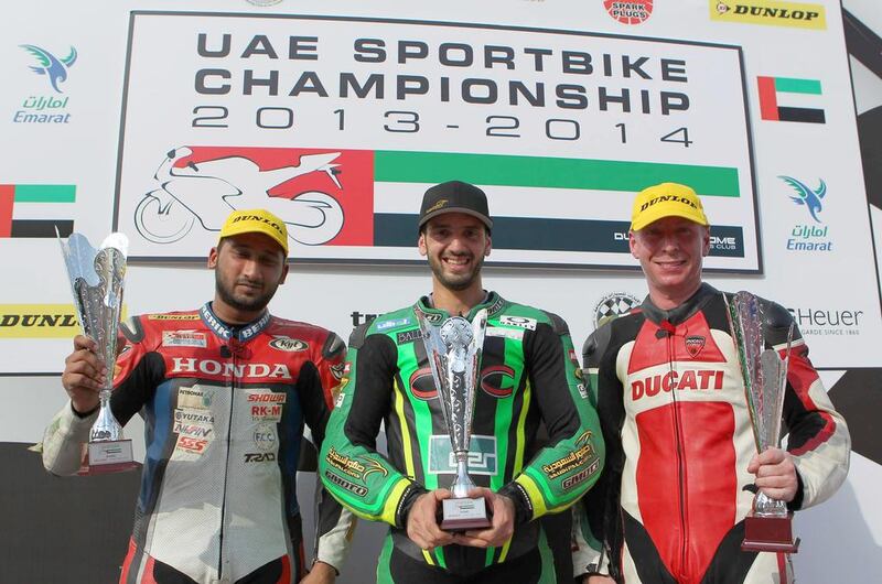 Abdulaziz Binladen, middle, won both races on the opening day at the Dubai Autodrome’s National Circuit on Friday. Photo courtesy of Dubai Autodrome