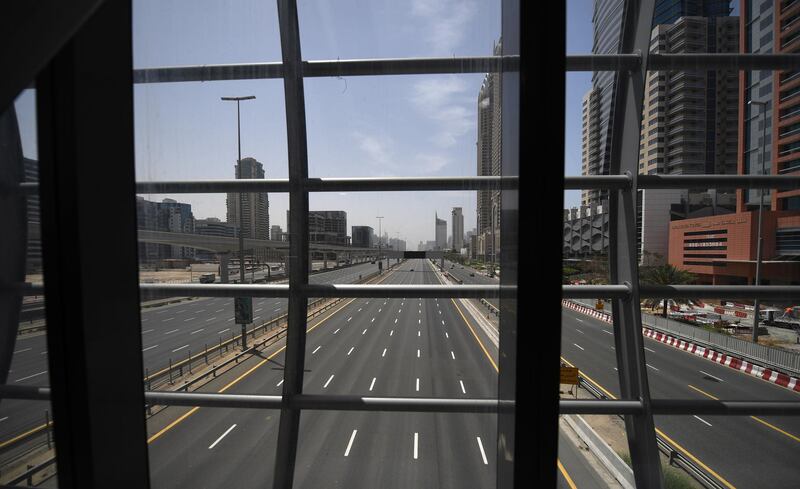 Dubai's Sheikh Zayed Road is deserted.  AFP