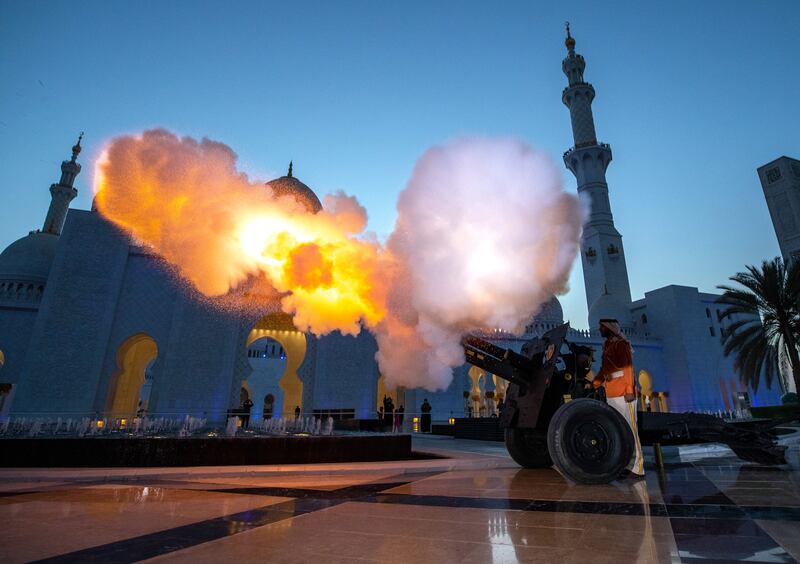 An iftar cannon at Qasr Al Hosn in Abu Dhabi signals the breaking of the day’s fast. Victor Besa / The National