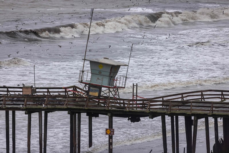 A damaged lifeguard tower on Seacliff Pier in Aptos. AFP