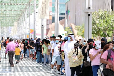 Crowds queue for the Germany pavilion during the last weekend of Expo 2020 Dubai. Chris Whiteoak / The National