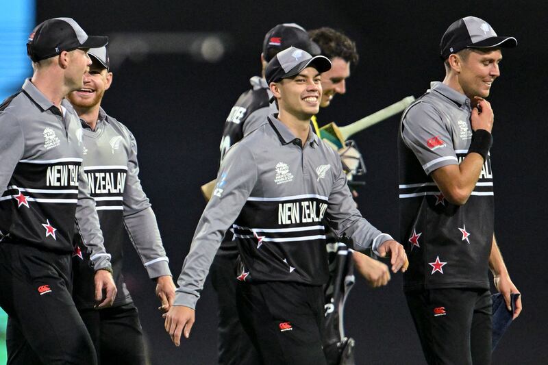 New Zealand players leave the field after victory over Australia in the T20 World Cup 2022 at the Sydney Cricket Ground on October 22, 2022. AFP