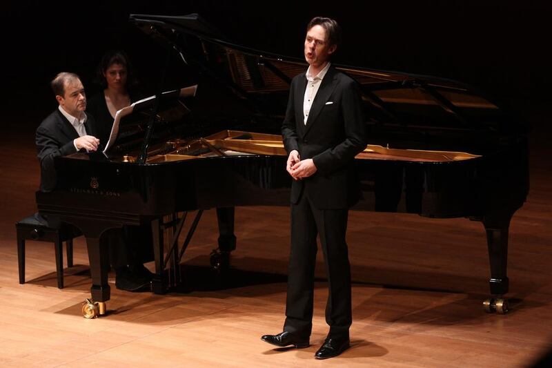 The tenor Ian Bostridge, accompanied by Julius Drake on piano, with whom he has performed the Winterreise several times. Hiroyuki Ito / Getty Images