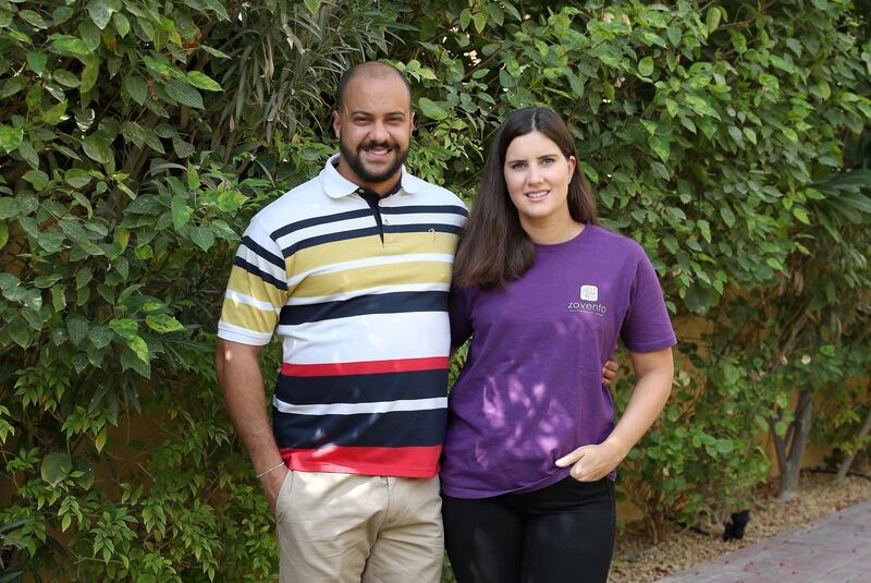 DUBAI, UNITED ARAB EMIRATES , November 13 – 2020 :-  Stephanie Lopes with her husband Jose Sobral at their villa in the Arabian Ranches in Dubai. (Pawan Singh / The National) For Business. Story by Deepthi 