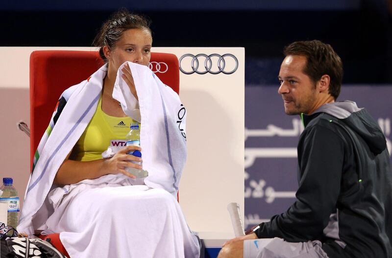 DUBAI, UNITED ARAB EMIRATES - FEBRUARY 18:  Laura Robson of Great Britain receives advice from coach, Zeljko Krajan in her match against Yulia Putintseva of Kazakhstan during day one of the WTA Dubai Duty Free Tennis Championship on February 18, 2013 in Dubai, United Arab Emirates.  (Photo by Julian Finney/Getty Images) *** Local Caption ***  162042826.jpg