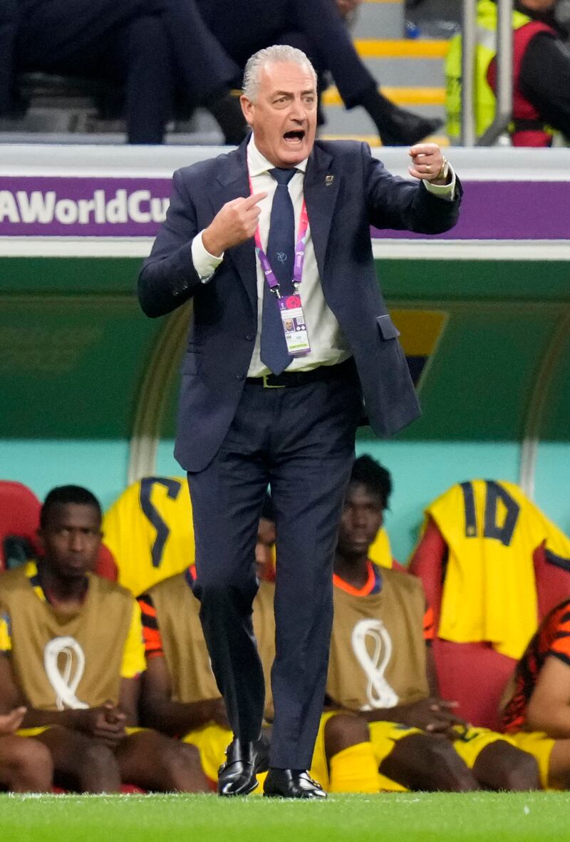 Ecuador coach Gustavo Alfaro gestures on the sidelines. AP