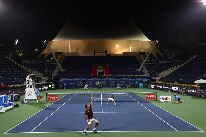 The Dubai Duty Free Tennis Championships doubles semi-final played in an empty stadium.  Getty Images