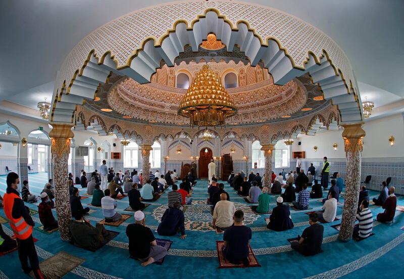 Muslims attend Friday prayers at the Abu Bakr mosque in Frankfurt, Germany. EPA