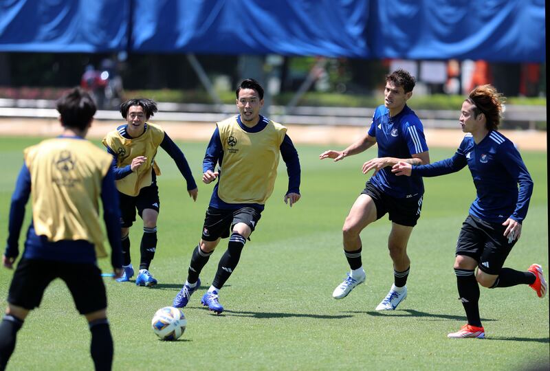 Yokohama F Marinos players during a warm-up match ahead of Saturday's first meeting with Al Ain.