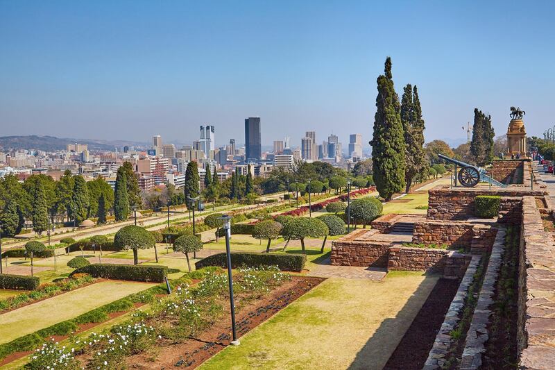 Pretoria city centre skyline and parklands of the Union Building