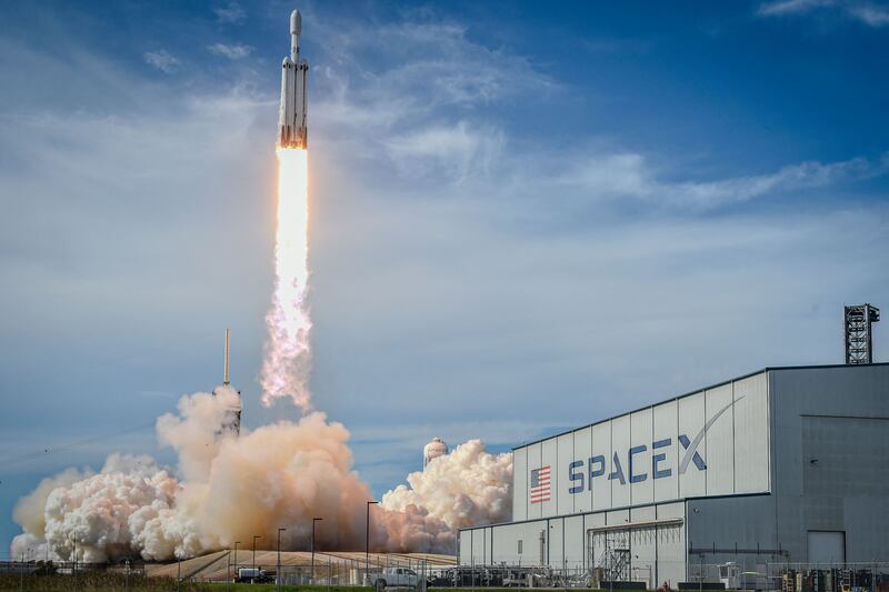 A SpaceX Falcon Heavy rocket carrying the National Oceanic and Atmospheric Administration's weather satellite lifts off from Kennedy Space Centre, Florida. AFP