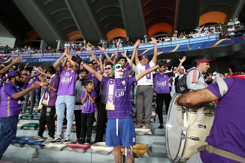 Abu Dhabi, United Arab Emirates - December 22, 2018: Al Ain fans before the match between Real Madrid and Al Ain at the Fifa Club World Cup final. Saturday the 22nd of December 2018 at the Zayed Sports City Stadium, Abu Dhabi. Chris Whiteoak / The National